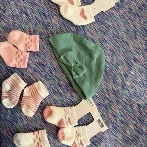Carter's Teal Bow Beanie and Pink Sock Set